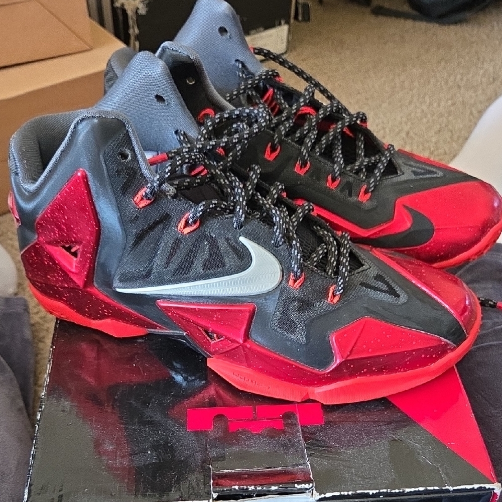 Nike Red and Black LeBron High-Top Basketball Shoes